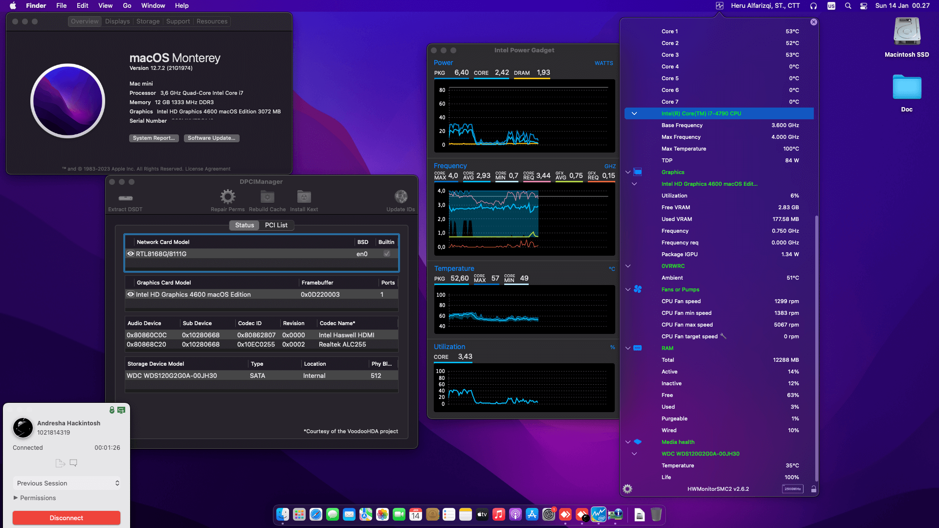 Success Hackintosh macOS Monterey 12.7.2 Build 21G1974 in Dell Optiplex 3020 Mini PC